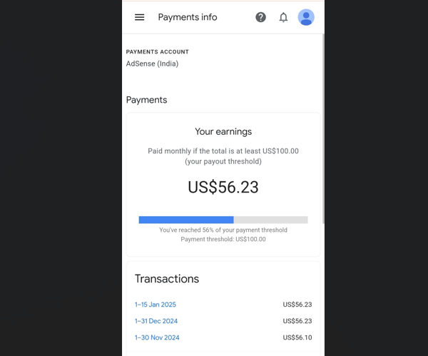56$ Balance Pin Verify Only Adsence Account