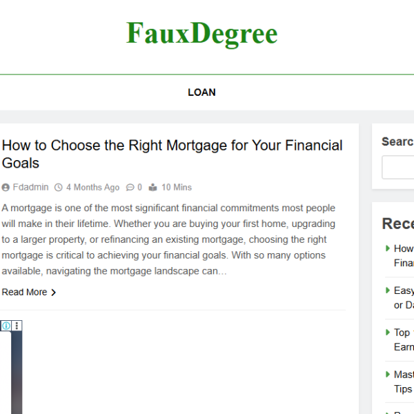 Fauxdegree.com | Pin Verify | Finance Niche | Ad Manager Not Used