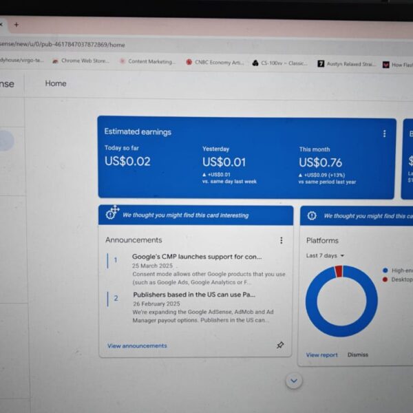 5 Payment Received | 2 Website | 100$ Balance| 2022 Adsence Account