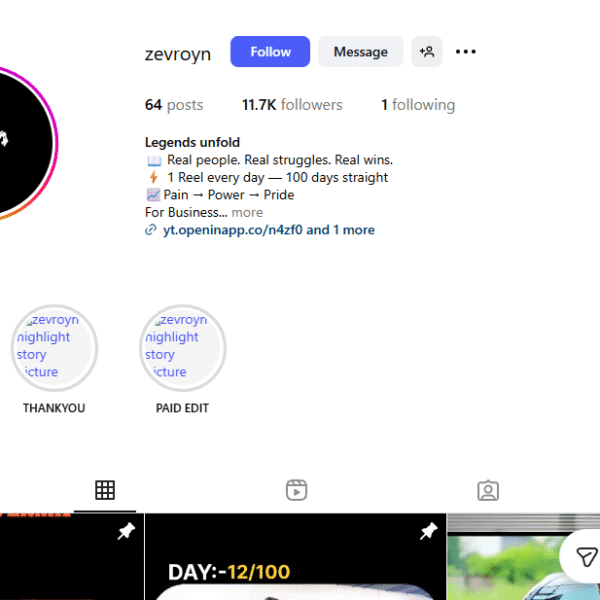 11k+ Follower Instagram | 500k+ Monthly View | Motivation Niche