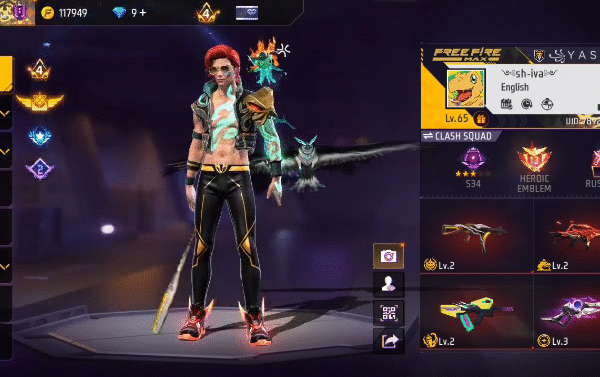 Level 65 Free Fire | 78 Bundles | 6 Evo Guns | 25 Emotes